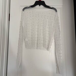 White pearl long sleeve mesh crop top
